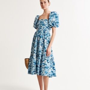 Abercrombie Emerson Poplin Puff Sleeve Midi Dress